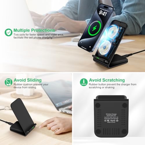 15W Android Wireless Charging Pad Samsung S25 FE Charger Pad Charger Station Wireless Stand Fast Charging for Samsung Galaxy S25 Ultra S25 Plus S24 Plus S24FE S23FE S22 S21, Pixel 10 9, 18W QC Adapter