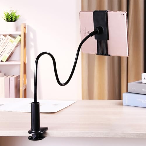 360-Degree Rotating Tablet and Phone Holder Adjustable Long Arm Lazy Bedside Clamp Stand Universal Flexible Mount for Desk and Bed - color: Black