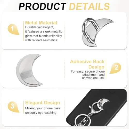 PATIKIL Metal Phone Charm Hook 1", 12Pcs Adhesive Moon Shaped Phone Finger Grip Hook Smartphones Keychain Ring Charm Loop for DIY Tablet Case Accessories, Silver - color: Silver