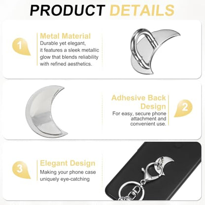 PATIKIL Metal Phone Charm Hook 1", 12Pcs Adhesive Moon Shaped Phone Finger Grip Hook Smartphones Keychain Ring Charm Loop for DIY Tablet Case Accessories, Silver - color: Silver
