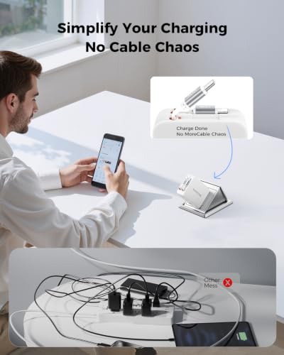 SUPERONE 4 in 1 Retractable Wall Charger Plug with Dual USB C Cables 3.3FT - color: White