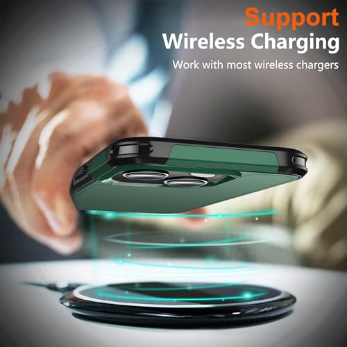 Shockproof for iPhone 15 Case,[15 FT Military Grade Drop Protection],with 2X [Tempered Glass Screen Protector ] with Air Bumpers Full-Body Protective Phone Case, Dark Green - color: Dark Green