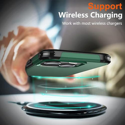 Shockproof for iPhone 15 Case,[15 FT Military Grade Drop Protection],with 2X [Tempered Glass Screen Protector ] with Air Bumpers Full-Body Protective Phone Case, Dark Green - color: Dark Green