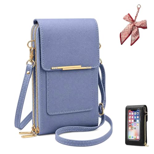 2026 Touchscreen Phone Crossbody Bag for Women, RFID Blocking Leather Mobile Phone Purse - color: Blue