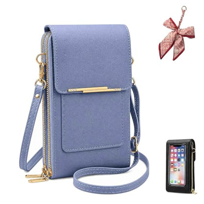 2026 Touchscreen Phone Crossbody Bag for Women, RFID Blocking Leather Mobile Phone Purse - color: Blue