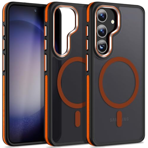 MALEWOLF Magneic for Samsung Galaxy S25 Plus/S25+ Case Compatible with Magsafe, [Drop Protection] & [Anti-Slip Edge] S25 Plus Phone Case, Stylish Matte Translucent Galaxy S25+ Cover (Black/Orange) - color: Black/Orange, size: for Galaxy S25 Plus