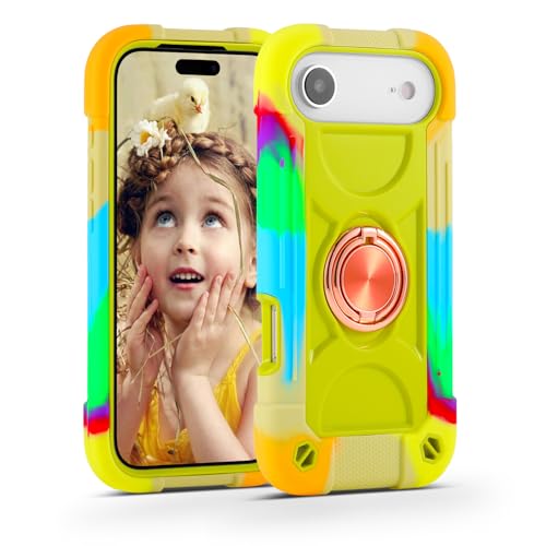MARKILL Compatible with iPhone Air Case 6.5 Inch 2025 with 360 Degree Rotate Ring Stand, Military Grade Drop Protection Full Body Rugged Protective Case Kids - color: Rainbow Green, size: iPhone Air 6.5"