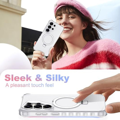 Compatible with Samsung Galaxy S26 Ultra Case 6.9'' Cute Wavy Frame with Magnetic Stand [Compatible with Mag-Safe] Military-Grade Translucent Phone Case for S26 Ultra, Translucent - color: Translucent, size: Samsung Galaxy S26 Ultra