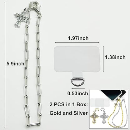 Phone Wrist Strap Metal Phone Chain Wristlet Strap Detachable Cellphone Lanyard Wrist with Tether Tab - color: 20_mix-gold-silver