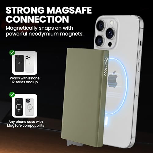 CODE 118 Wallet for Men - Slim Minimalist Aluminum Magnetic Card Holder - RFID Blocking Front Pocket Mag Safe Wallet with Strong Magnet Attachment (Military Green) - color: Military Green