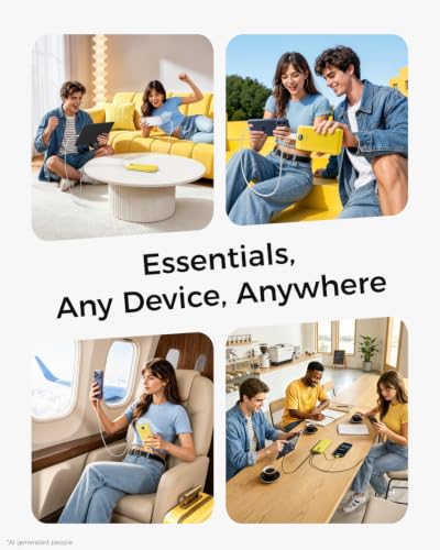 VEGER Portable Charger for iPhone, Power Bank Built in Cables and Wall Plug - color: Yellow
