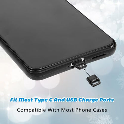 10pcs Dust Plug Cover, USB C Type C Dust Cover Anti Dust Plug Charging Port Protector Cap with Easy-Grip Tab Lanyard and Cleaning Brush Compatible with Most Mobile Phone Devices