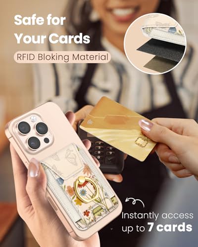 Shorogyt Compatible with Magsafe Wallet with Grip, Retro Wildflowers - color: Retro Wildflowers