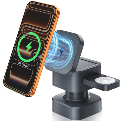 3 in 1 Wireless Charging Station, Wireless Charger with Night-Lamp & Retractable Design, Phone Wireless Charger Fast Charger for Phone 17/16/15/14/13/12/11/X Pro/Max/Plus/Watch/pods