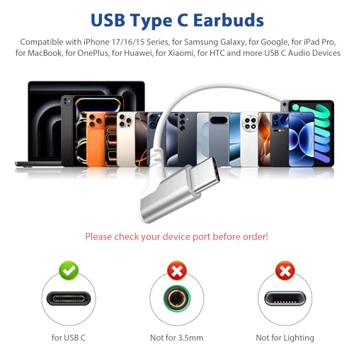 APETOO USB C Headphones Magnetic Wired Earbuds iPhone 18 Pro 17 16 15 White - color: White