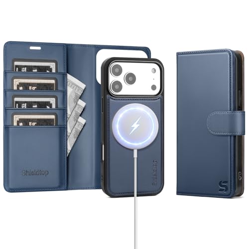 Shieldtop Compatible with MagSafe iPhone 17 Pro Wallet Case,Blue | 2 in 1 Detachable Magnetic,Credit Card Holder Slots,RFID Blocking,PU Leather,Kickstand,Flip Folio Phone Cover for Men & Women - color: Blue, size: iPhone 17 Pro - 6.3"