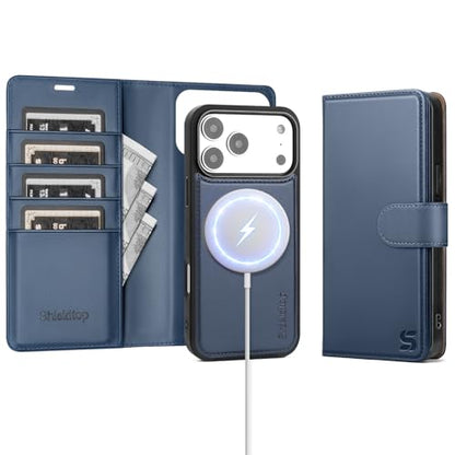 Shieldtop Compatible with MagSafe iPhone 17 Pro Wallet Case,Blue | 2 in 1 Detachable Magnetic,Credit Card Holder Slots,RFID Blocking,PU Leather,Kickstand,Flip Folio Phone Cover for Men & Women - color: Blue, size: iPhone 17 Pro - 6.3"