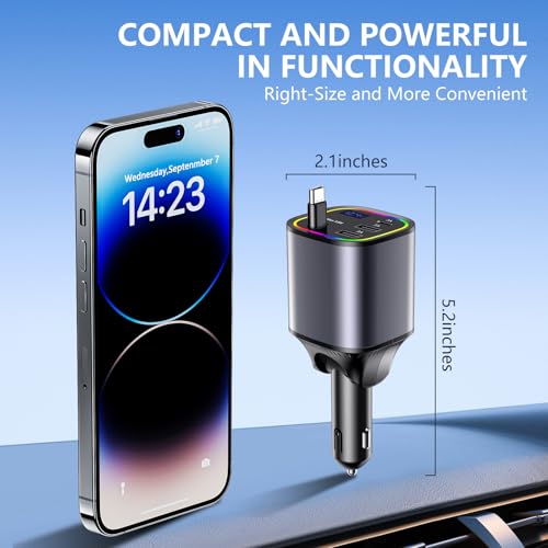 Retractable Car Charger, 4 in 1 Fast Car Charger 78W with 4 Ports(Grey) - color: Grey