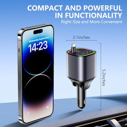 Retractable Car Charger, 4 in 1 Fast Car Charger 78W with 4 Ports(Grey) - color: Grey