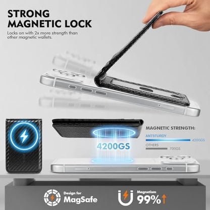 RFID Blocking MagSafe Wallet Stand with Card Holder,5 Card Slots & ID Window,PU Leather Magnetic Phone Adjustable Kickstand for iPhone 12/13/14/15/16/17 Pro Max & Air Plus Series,Carbon Black - color: Carbon Black, style: Stand Wallet