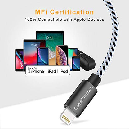 CableCreation 3Pack Short iPhone Charging Cable 6 Inch/0.5FT, MFi Certified - color: Black&White