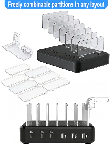Charging Station for Multiple Devices, 110W 6 Port USB-C Fast Charger Station Dock for iPad iPhone Android Cell Phone Tablet, Family Multi-Device Organizer (6 Short Cables Included)