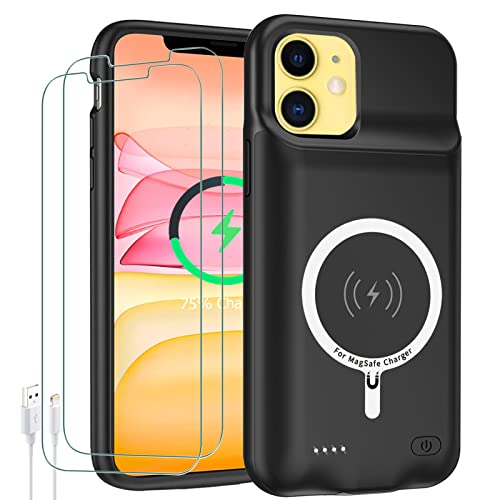 Battery Case for iPhone 11,Upgraded 10000mAh High Capacity Rechargeable Portable Protective Extended Charger Case Wireless Charging Compatible with iPhone 11 (6.1 inch) Charging Cover &Carplay (Black) - size: iPhone 11 (6.1 inch)