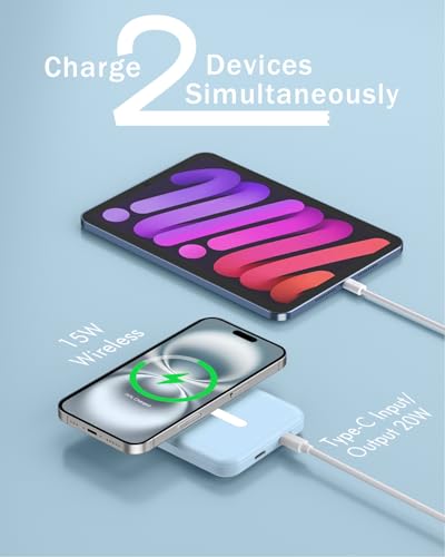 podoru for MagSafe Power Bank 5000mAh, Ultra-Slim Magnetic Portable Charger - color: Sierra Blue