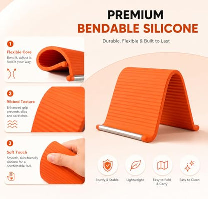 Portable Foldable Silicone Aluminum Phone Holder, 2026 New Flexible Silicone Aluminum Phone Holder, Folded into Any Shape, Universal Adjustable Anti-Slip Desktop Mount for Home Office Travel (Black) - color: Black
