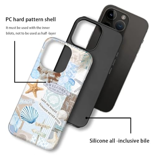 Case Compatible with iPhone 14 Pro, Cute Dual Layer Hybrid Phone Cover, Military Grade Drop Protection, Aesthetic Shockproof Phone Case for Women Girls, Boho Beach Summer Collage - color: Boho Beach Summer Collage, size: Iphone 14 Pro
