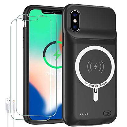 Battery Case for iPhone X/XS, Upgraded 10000mAh High Capacity Rechargeable Portable Extended Charger Case Wireless Charging Compatible with iPhone X/XS/10 (5.8 inch) Charging Case & Carplay (Black) - size: iPhone X/XS (5.8 inch)
