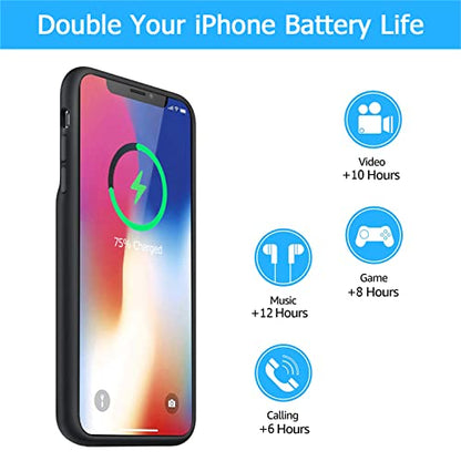 Battery Case for iPhone X/XS, [10000mAh] Enhanced Rechargeable Portable Protective Qi Wireless Charger Case Battery Support CarPlay Wireless Charging Case Compatible with iPhone X/XS (5.8 inch)-Black - size: iPhone X/XS