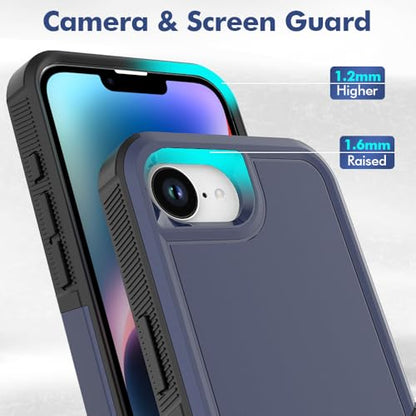 for iPhone 16E / iPhone 17E Case: Dual Layer Protective Heavy Duty Cell Phone Cover Shockproof Rugged with HD Screen Protector - Military Protection Bumper Tough - for iPhone 16E / 17E, Navy Blue - color: Navy Blue (PC) + Black (TPU)