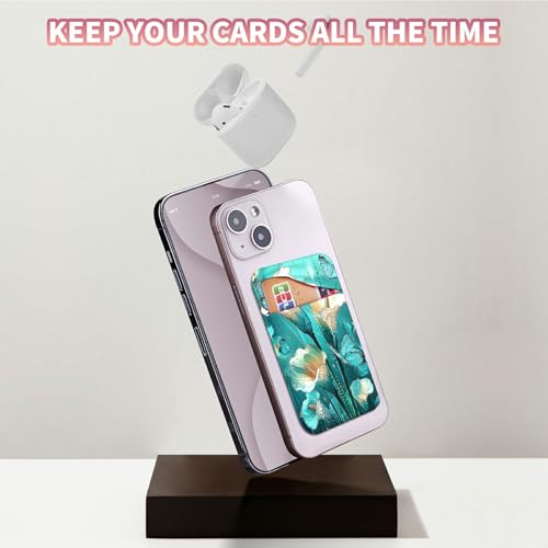 Phone Credit Card Holder Stick on, Cell Phone Pocket Self Adhesive Stretchy Stick on Wallet ID Credit Card Case Pouch Sleeve with Flap for All Smartphones, Blue Lily - color: Blue Lily