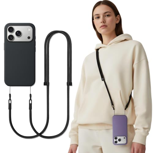 Phone Lanyard Crossbody for iPhone & Most Phones Adjustable Strap (No Case) - color: Black