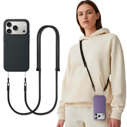 Phone Lanyard Crossbody for iPhone & Most Phones Adjustable Strap (No Case) - color: Black