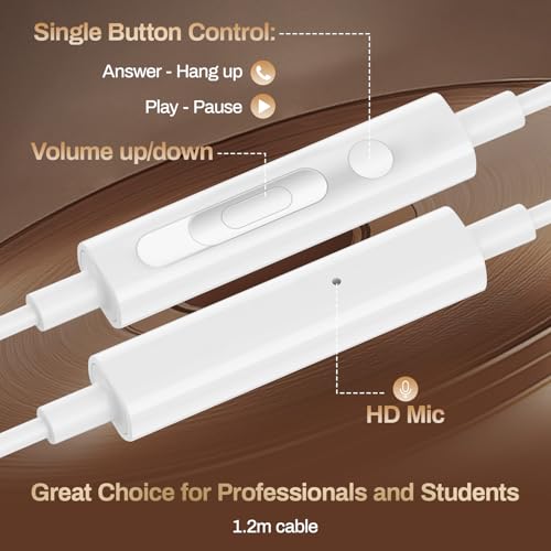 3 Pack Wired Earbuds USB C,Headphones Microphone for iPhone 17/16/15