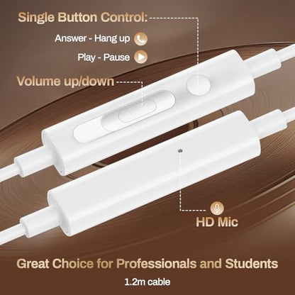 3 Pack Wired Earbuds USB C,Headphones Microphone for iPhone 17/16/15