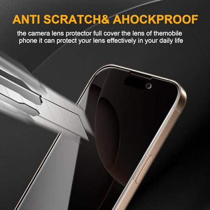 3 Pack Privacy Screen Protector for iPhone 16 Pro Max With 3 Pack Camera Lens Protector, Anti Spy Tempered Glass Film, 9H Hardness, Black Protector, Anti-Scratch, Bubble Free - size: iPhone 16 Pro Max FK33