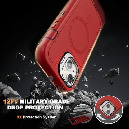 Follaroma for iPhone 13 Case with Stand & Built-in Camera Cover, MagSafe Compatible, Heavy-Duty Shockproof Protection, Magnetic & Rugged Phone Cover for iPhone 13 6.1'', Red - color: Red