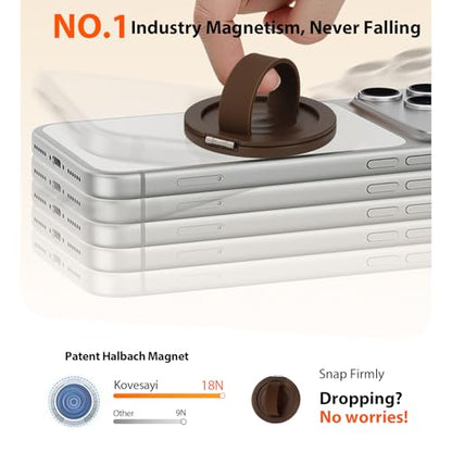 Upgraded Magnetic Phone Grip&Phone Stand, Liquid Silicone Soft and Portable Phone Ring, Removable Finger Loop Ring Grip Holder for iPhone, Strong Magnetic , Compatible with MagSafe Phone Case Brown - color: Light Brown