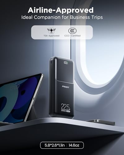 PISEN CCC Certified Power Bank - 20000mAh 22.5W 3C Power Bank, Travel Battery Pack Portable 3C Charger, PD3.0 QC3.0 20000mAh LED Display Portable Charger 2USB-A, 1USB-C for iPhone, Samsung and More