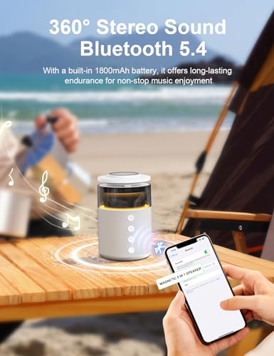5-in-1 Magnetic Wireless Charging Station for Apple Device, Portable Bluetooth Speaker with Adjustable Night Light, 33W Fast Charger Stand for iPhone 17/16/15/14/13 Pro Max, Apple Watch, AirPods - color: White