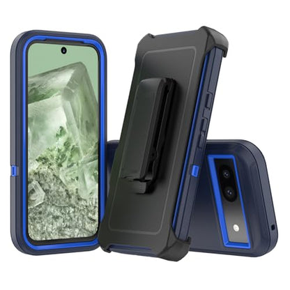Compatible with Google Pixel 8A Case, with Belt Clip Holster Heavy Duty Rugged Shockproof Full Body Protection Kickstand Phone case for Google Pixel 8A 5G (Blue) - color: Blue
