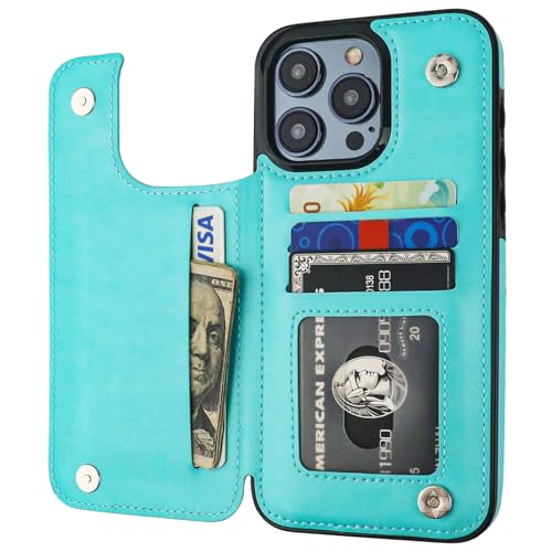 ONETOP for iPhone 15 Pro Max Wallet Case with Credit Card Holder,LightBlue | Kickstand,ID/Cash Holder,Case Wallet with Card Slots,Double Magnetic Clasp,Durable PU Leather Shockproof Cover for Women Men - color: Light Blue