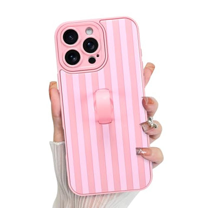 KANGHAR Compatible with iPhone 16 Pro Max Case Stripes -Pink | Silicone Cute Pattern, Wristband Kickstand Camera Protection Soft Slim Cover for Girls Women - color: Pink-Stripes, size: iPhone 16 Pro Max