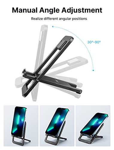 JSAUX Fold-Flat Cell Phone Stand, Adjustable Desk Holder-Black - color: Black, size: 1-PACK