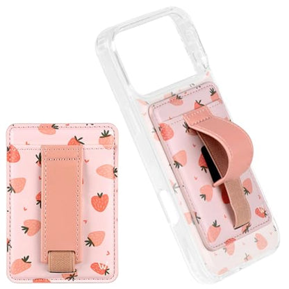 Walli Cases Magnetic Wallet, Slim Card Holder, Kickstand Finger Strap - color: Berry Bliss