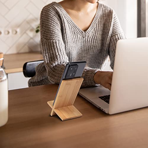 Mobile Stand Japanese Style Cellphone Holder Desktop Organizer Charging Station Compatible with All Smartphones Tablets Natural Bamboo Wood Portable Adjustable Angle (Plain-Hole) - style: PLAIN-HOLE