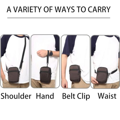 Multi-Functional Cell Phone Belt Holster, Water Repellent Nylon Crossbody Waist Bag Fits 7.2 Inch Phones, 4 Ways Wear Shoulder Hand Wrist Carry Pouch for Outdoor Travel Hiking(Brown) - color: Brown